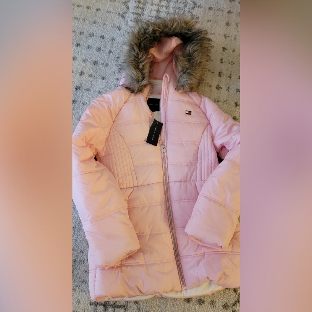 Tommy Hilfiger Pink Long Fleece Lined Puffer Jacket size 14/16 Youth